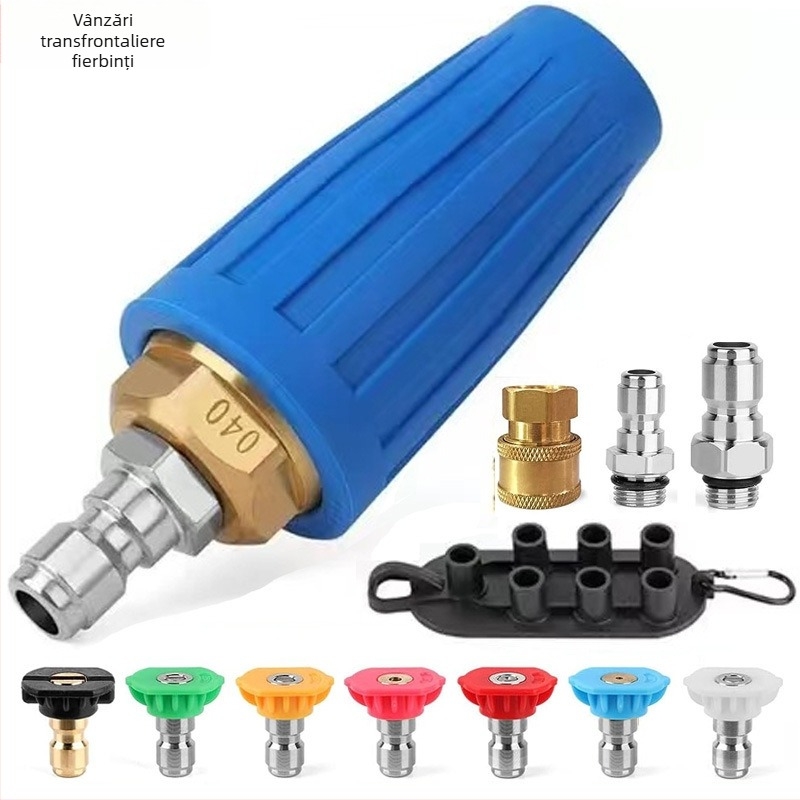 Pistol de apă cu presiune înaltă, duză rotativă în formă de lotus, conectare rapidă de 1/4", nucleu ceramic, duză din cupru și oțel inoxidabil, 7 culori
