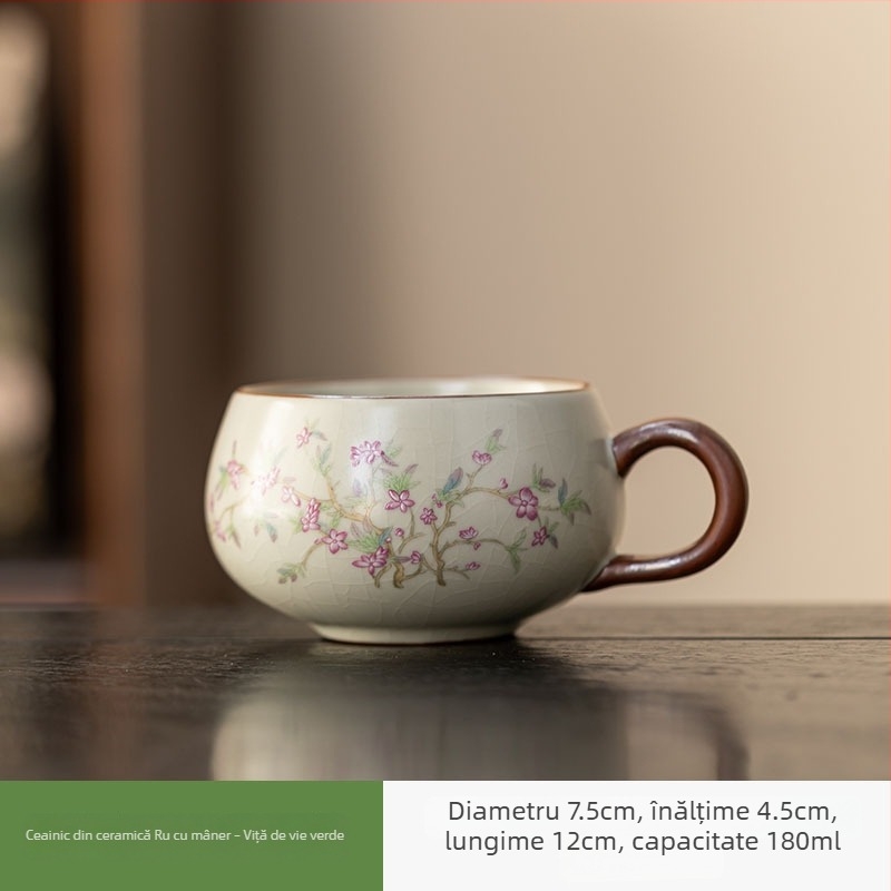 Ceșcuță de ceai Ruyao din porțelan cu mâner în formă de urechi, stil chinezesc, ceașcă unică pentru ceai și cafea