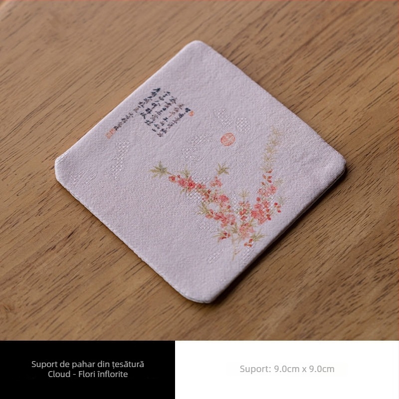 Suport pentru cești din material textil cu serigrafie, impermeabil și termoizolant, covoraș pentru ceai și accesorii pentru ceremonia ceaiului