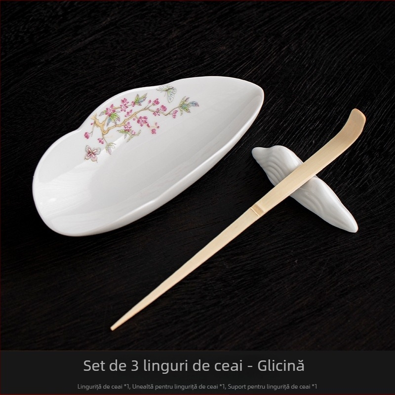 Set de ceai din porțelan alb cu aspect de jad, pentru uz casnic, lingură de ceai din ceramică, lingură de servire ceai, accesorii pentru ceremonia ceaiului Gongfu, arta ceaiului