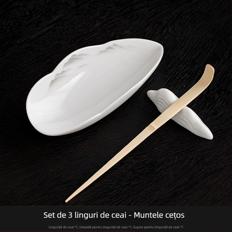 Set de ceai din porțelan alb cu aspect de jad, pentru uz casnic, lingură de ceai din ceramică, lingură de servire ceai, accesorii pentru ceremonia ceaiului Gongfu, arta ceaiului