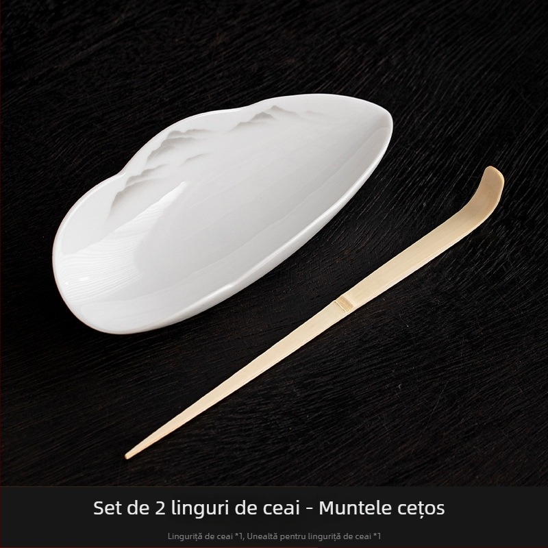 Set de ceai din porțelan alb cu aspect de jad, pentru uz casnic, lingură de ceai din ceramică, lingură de servire ceai, accesorii pentru ceremonia ceaiului Gongfu, arta ceaiului