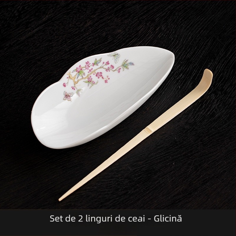 Set de ceai din porțelan alb cu aspect de jad, pentru uz casnic, lingură de ceai din ceramică, lingură de servire ceai, accesorii pentru ceremonia ceaiului Gongfu, arta ceaiului