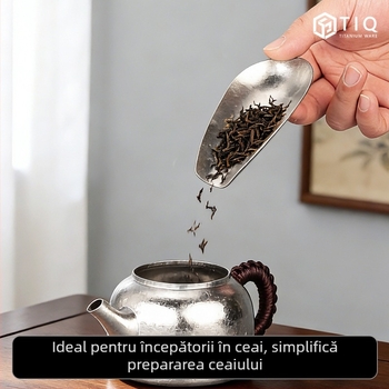 Set linguriță și amestecător pentru ceai din titan pur, accesorii de ceremonie ceai în stil chinezesc, infuzor antibacterian pentru ceai