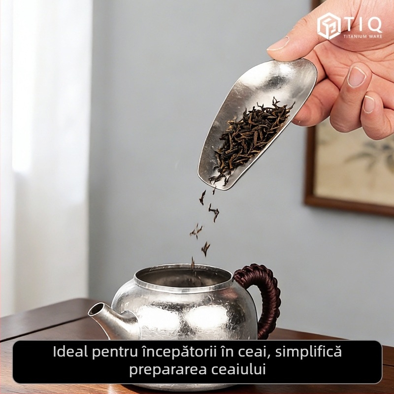 Set linguriță și amestecător pentru ceai din titan pur, accesorii de ceremonie ceai în stil chinezesc, infuzor antibacterian pentru ceai