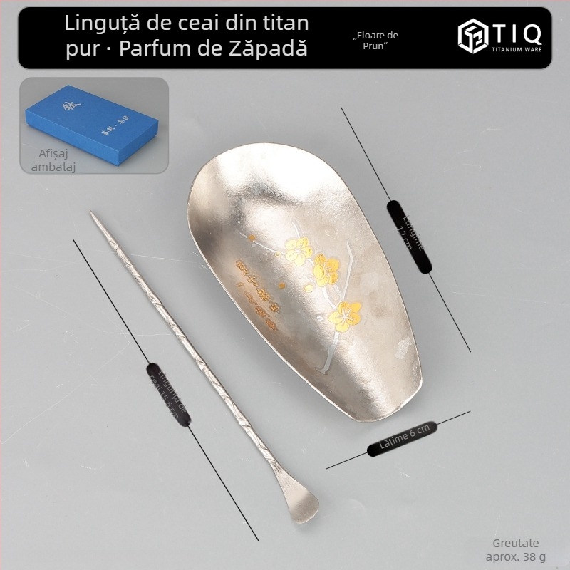 Set linguriță și amestecător pentru ceai din titan pur, accesorii de ceremonie ceai în stil chinezesc, infuzor antibacterian pentru ceai
