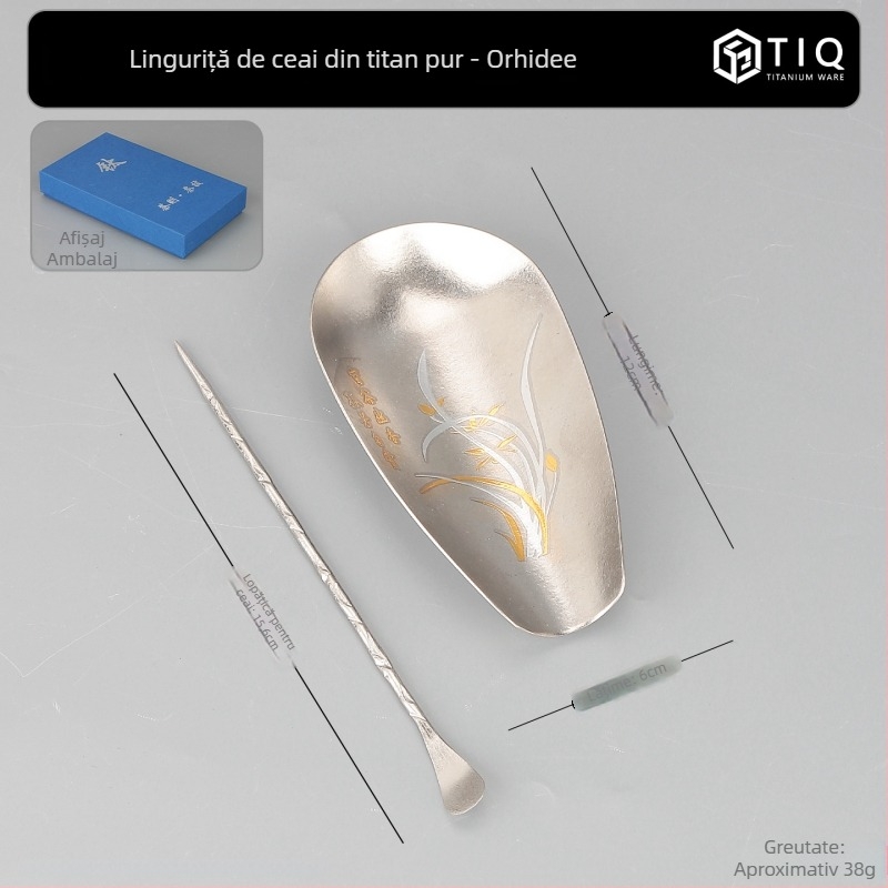 Set linguriță și amestecător pentru ceai din titan pur, accesorii de ceremonie ceai în stil chinezesc, infuzor antibacterian pentru ceai
