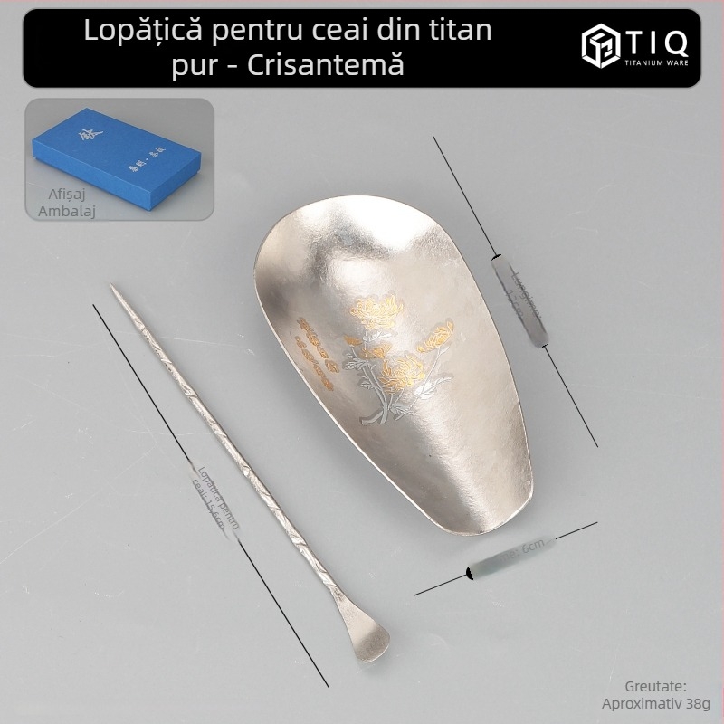 Set linguriță și amestecător pentru ceai din titan pur, accesorii de ceremonie ceai în stil chinezesc, infuzor antibacterian pentru ceai