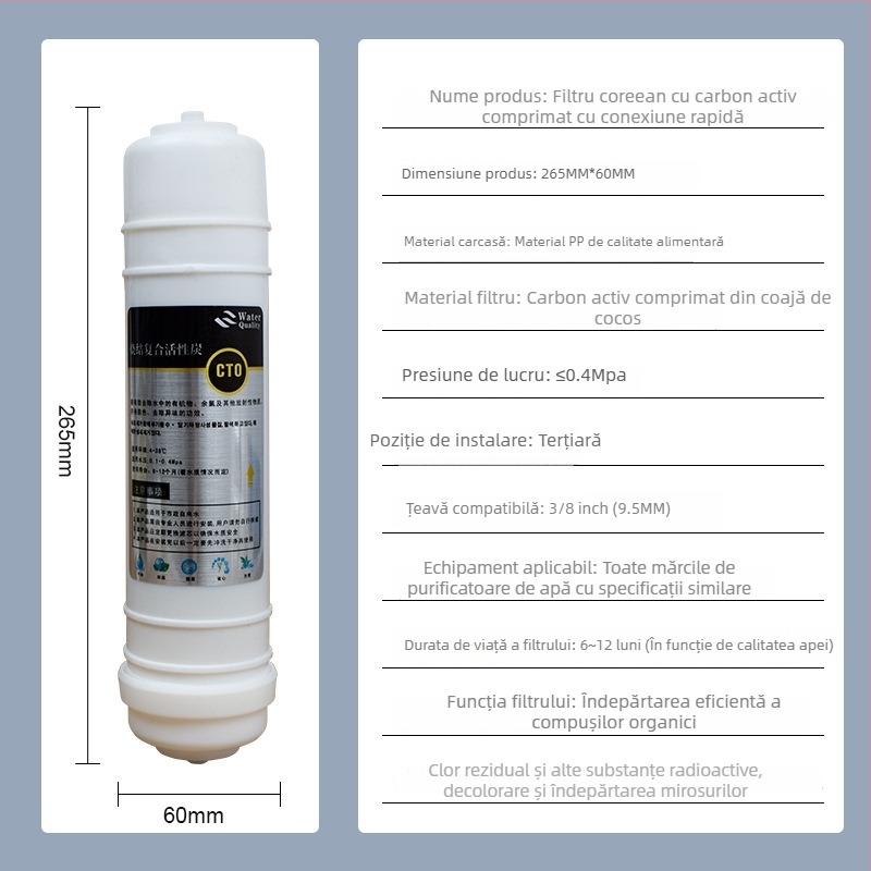 Element filtrant pentru purificator de apă, conectare rapidă cu 3 porturi, ultrafiltrare în cinci etape cu filtru din bumbac PP încorporat
