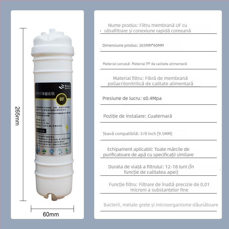 Element filtrant pentru purificator de apă, conectare rapidă cu 3 porturi, ultrafiltrare în cinci etape cu filtru din bumbac PP încorporat