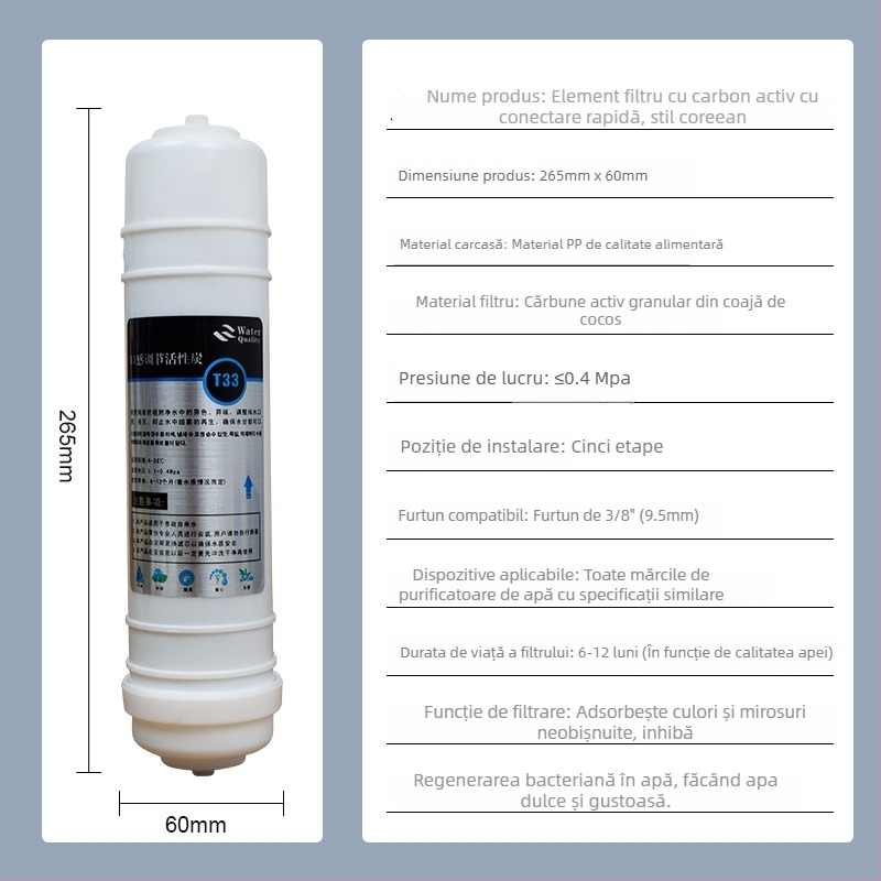 Element filtrant pentru purificator de apă, conectare rapidă cu 3 porturi, ultrafiltrare în cinci etape cu filtru din bumbac PP încorporat