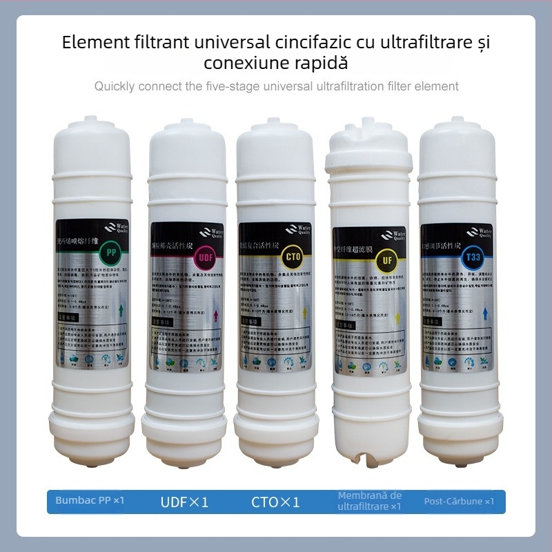 Element filtrant pentru purificator de apă, conectare rapidă cu 3 porturi, ultrafiltrare în cinci etape cu filtru din bumbac PP încorporat