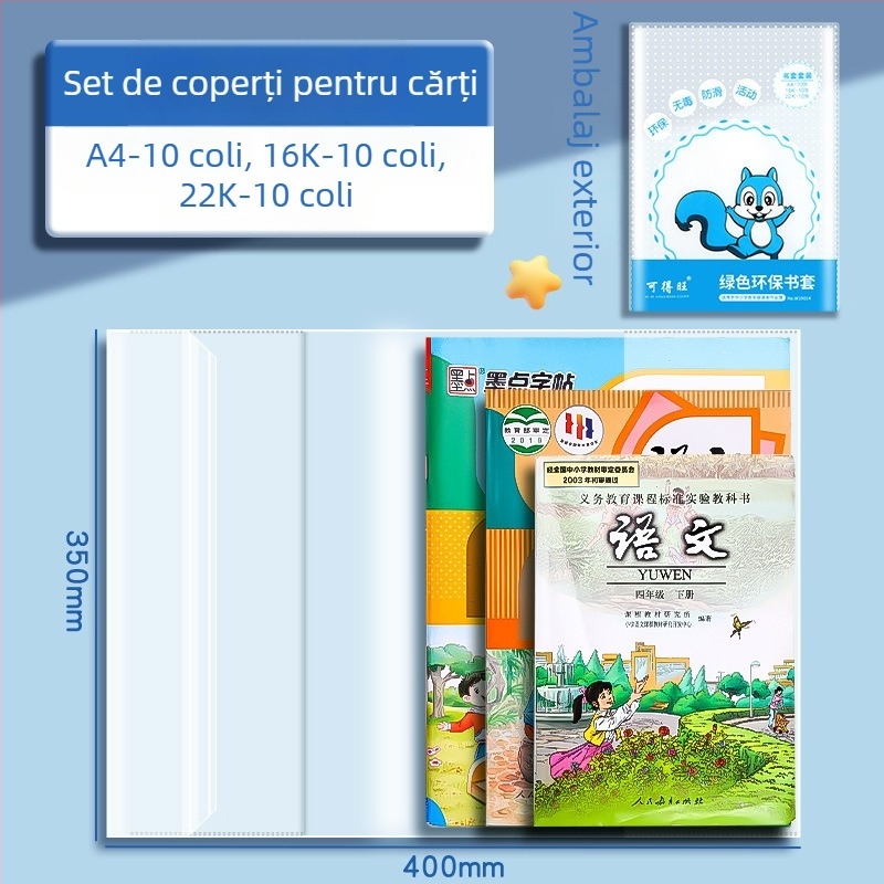 Huse ecologice pentru cărți, transparente și impermeabile, pentru 16K și A4, pentru manuale și caiete de lucru, pentru elevii de la învățământ primar până la liceu.
