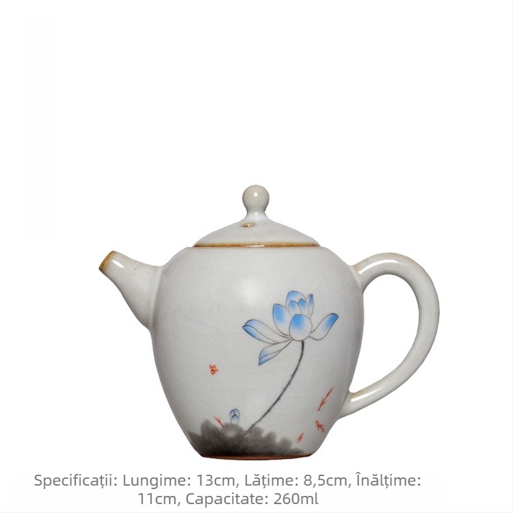 Ceainic ceramic cu mâner rotund, glazură Celadon, set Kung Fu de ceai
