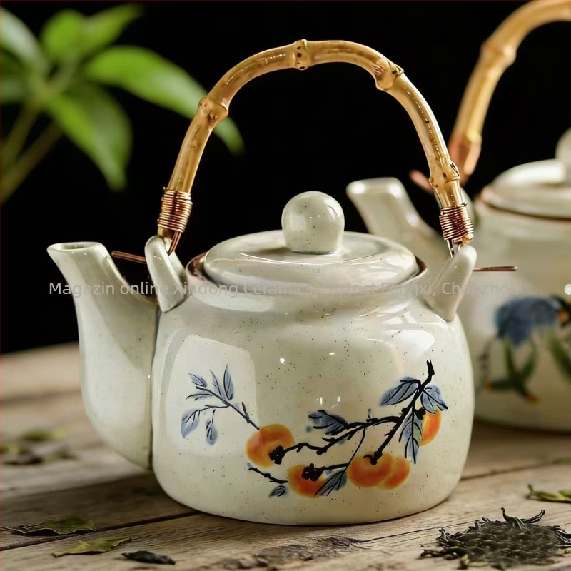 Ceainic din porțelan în stil antic, cu mâner pictat manual, set Kung Fu pentru ceai, ansamblu complet pentru ceaiul de după-amiază: ceainic, tavă pentru ceai, ceainic floral și ceașcă de ceai