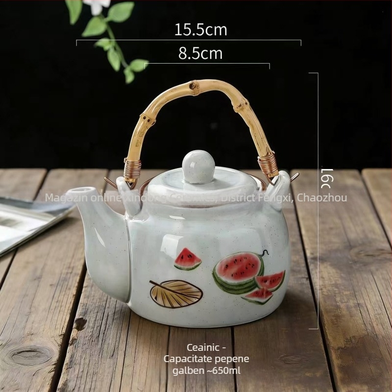 Ceainic din porțelan în stil antic, cu mâner pictat manual, set Kung Fu pentru ceai, ansamblu complet pentru ceaiul de după-amiază: ceainic, tavă pentru ceai, ceainic floral și ceașcă de ceai