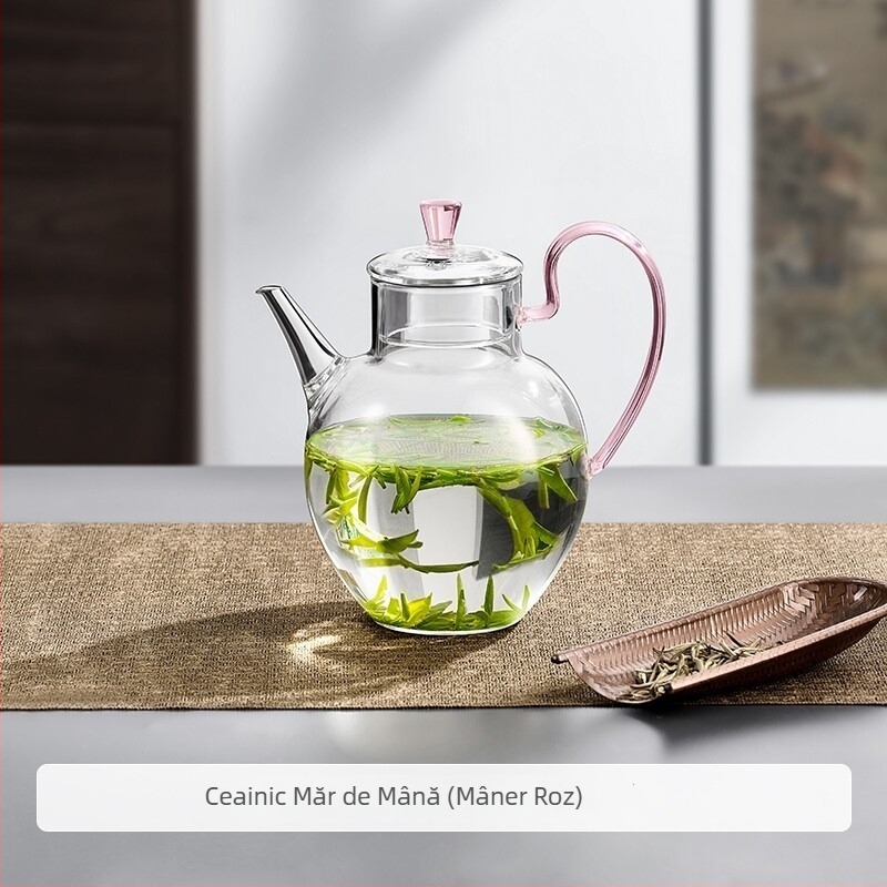 Ceainic din sticlă rezistentă la căldură, lucrat manual, pentru ceai verde, cu filtru, ceainic compact pentru utilizare casnică