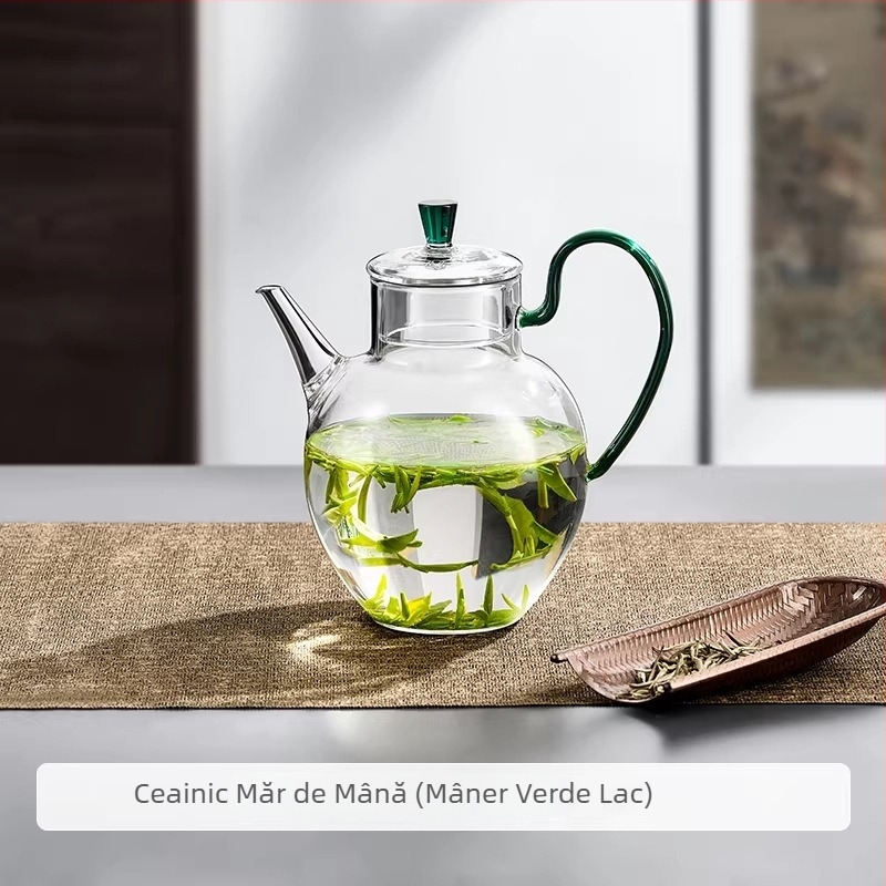 Ceainic din sticlă rezistentă la căldură, lucrat manual, pentru ceai verde, cu filtru, ceainic compact pentru utilizare casnică