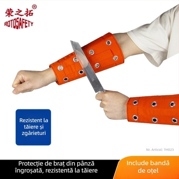 Rongzituo Protecție antebraț cu inel de fier – protecție la tăiere, pânză groasă, respirabilă și rezistentă la uzură, cu bandă de oțel pentru prelucrarea sticlei
