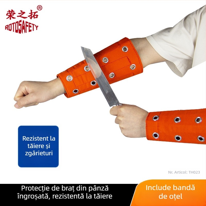 Rongzituo Protecție antebraț cu inel de fier – protecție la tăiere, pânză groasă, respirabilă și rezistentă la uzură, cu bandă de oțel pentru prelucrarea sticlei