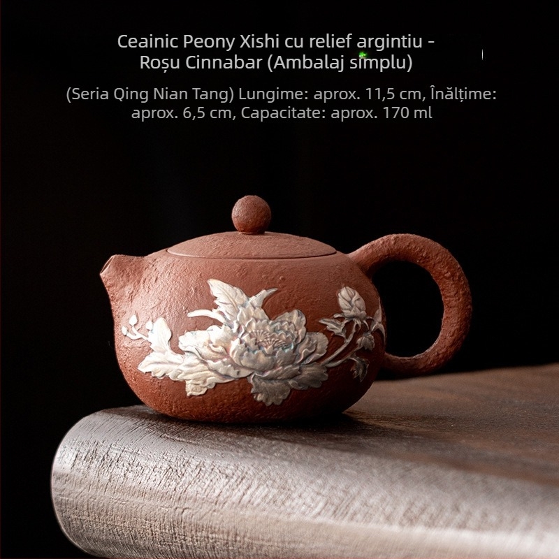 Ceainic ceramic vintage argintiu, cu model bujor, pentru uz casnic, cu filtru, un ceainic într-un set cadou într-o cutie