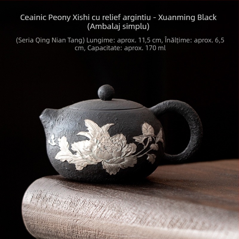 Ceainic ceramic vintage argintiu, cu model bujor, pentru uz casnic, cu filtru, un ceainic într-un set cadou într-o cutie
