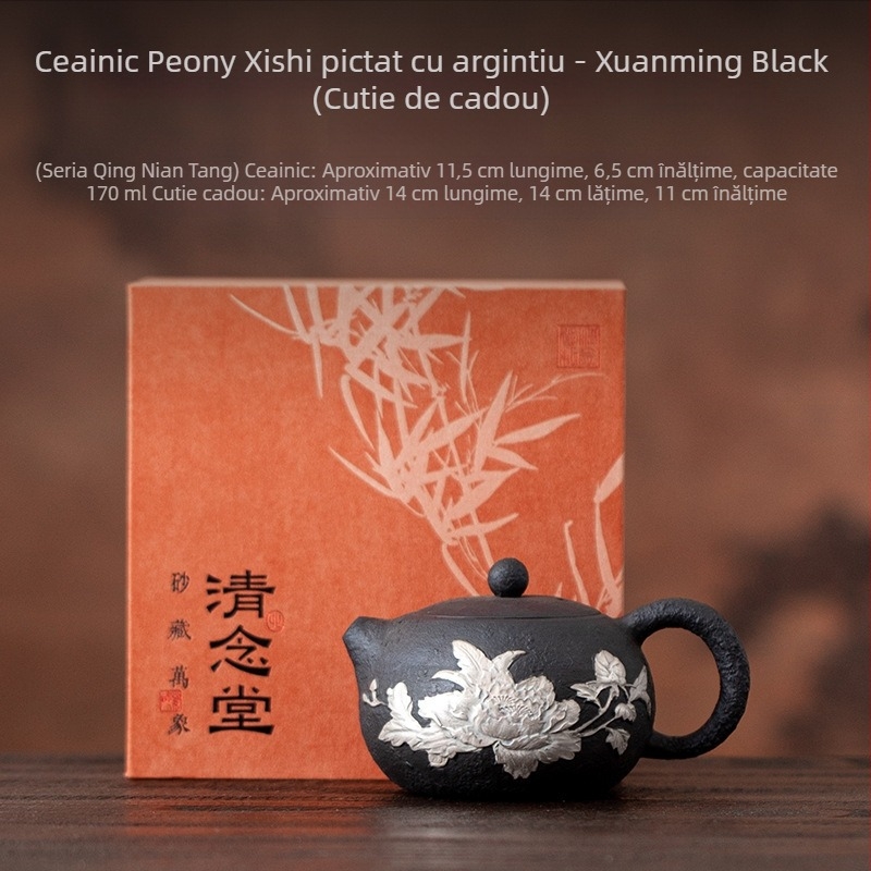 Ceainic ceramic vintage argintiu, cu model bujor, pentru uz casnic, cu filtru, un ceainic într-un set cadou într-o cutie