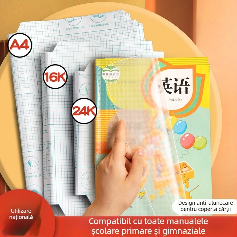 Capace autoadezive pentru manuale pentru școala primară — set complet de capace mate, protecție impermeabilă, folie transparentă pentru manuale