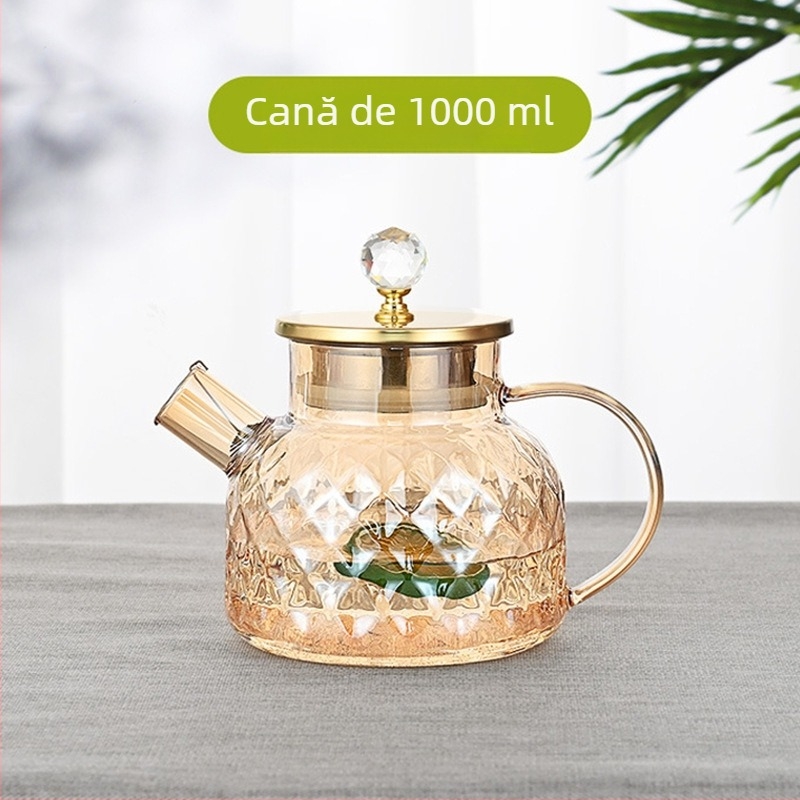 Ceainic din sticlă rezistent la căldură și explozie pentru apă rece și ceai de fructe, cu capacitate mare, set de pahare pentru living