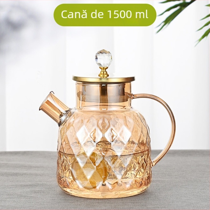 Ceainic din sticlă rezistent la căldură și explozie pentru apă rece și ceai de fructe, cu capacitate mare, set de pahare pentru living