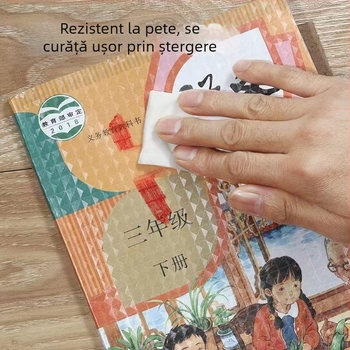 Folie autocolantă pentru copertă de carte, transparentă, mată, rezistentă la apă, pentru manualele elevilor din ciclurile primar și gimnazial, dimensiuni A4/16K/22K, ecologică