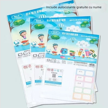 Folie autocolantă pentru copertă de carte, transparentă, mată, rezistentă la apă, pentru manualele elevilor din ciclurile primar și gimnazial, dimensiuni A4/16K/22K, ecologică
