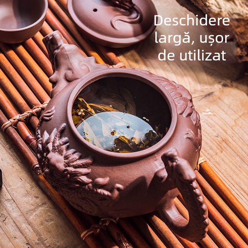 Ceainic Yixing din lut purpuriu și set de ceai cu cești, pentru uz casnic