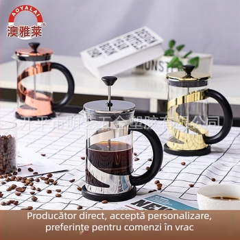 Set din sticlă cu presă franceză pentru cafea și infuzor de ceai