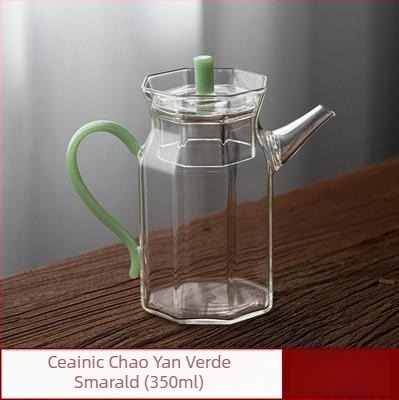 Ceainic transparent din sticlă borosilicat pentru ceai verde, imitare a stilului Song, cu mâner colorat, pentru uz casnic