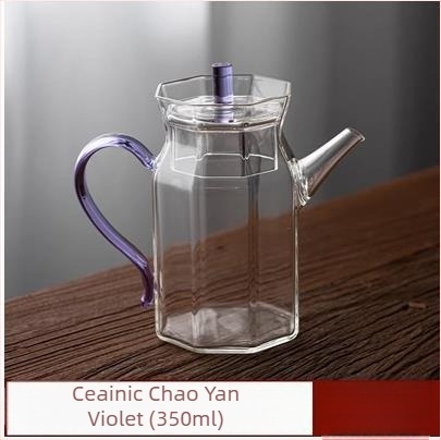 Ceainic transparent din sticlă borosilicat pentru ceai verde, imitare a stilului Song, cu mâner colorat, pentru uz casnic