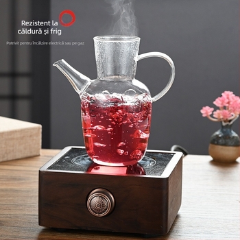 Ceainic imitatie Song Dynasty pentru ceai verde, ceainic din sticlă borosilikat de înaltă rezistență pentru infuzare la rece, ceșcuță din bambus, capacitate mare, separare ceai-apă