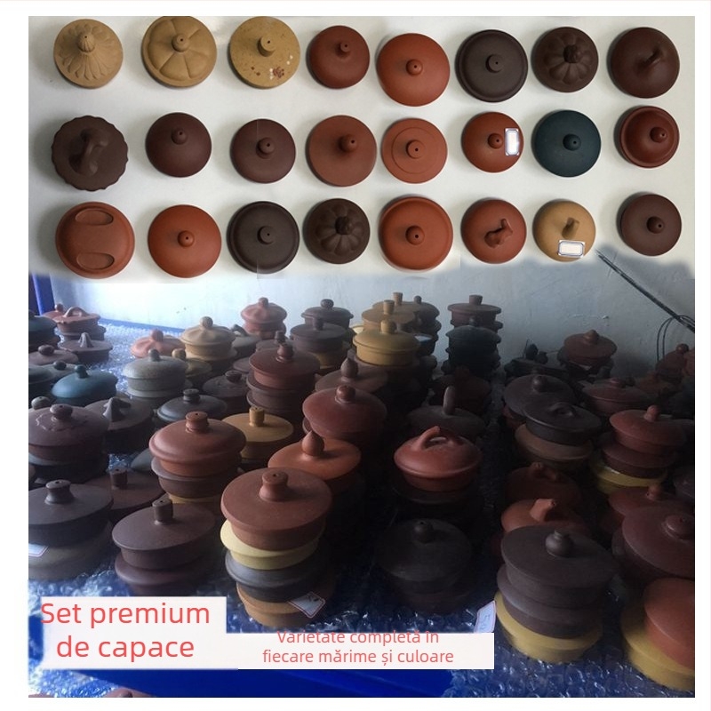 Capac de ceainic din lut mov și capac de ceașcă – accesorii pentru ceai