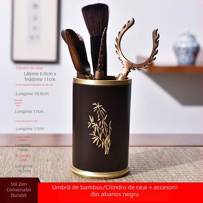 Set Gongfu pentru ceremonia ceaiului, Şase Domni, cu design din lemn dublu electric, include clips pentru ceai, ceașcă cu furculiță, stilou de întreținere a ceainicului, cuțit Pu'er și pachet de accesorii