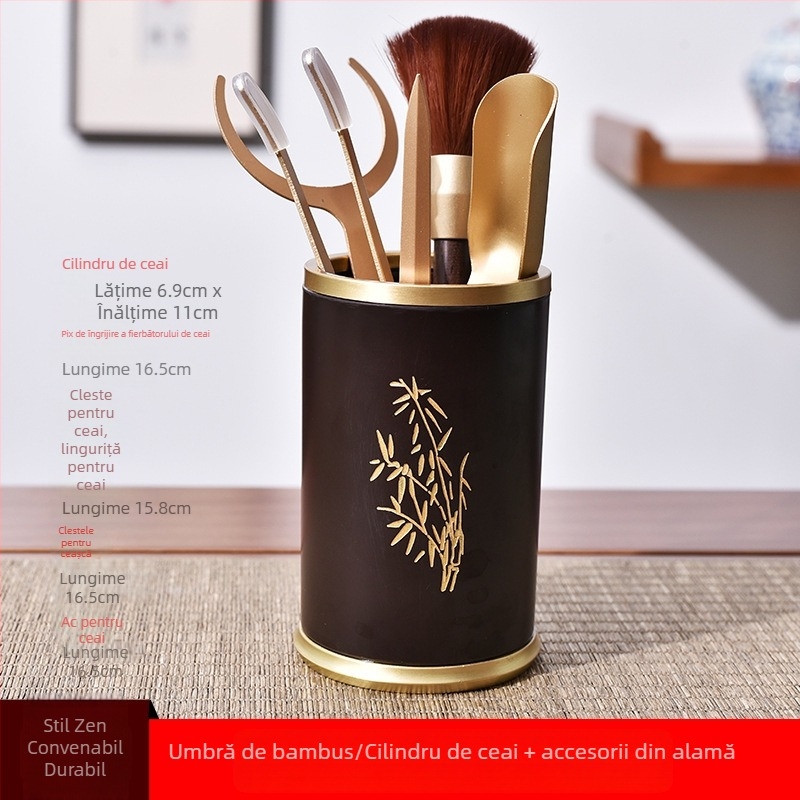 Set Gongfu pentru ceremonia ceaiului, Şase Domni, cu design din lemn dublu electric, include clips pentru ceai, ceașcă cu furculiță, stilou de întreținere a ceainicului, cuțit Pu'er și pachet de accesorii