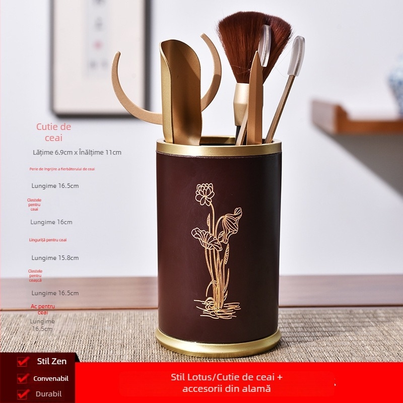 Set Gongfu pentru ceremonia ceaiului, Şase Domni, cu design din lemn dublu electric, include clips pentru ceai, ceașcă cu furculiță, stilou de întreținere a ceainicului, cuțit Pu'er și pachet de accesorii