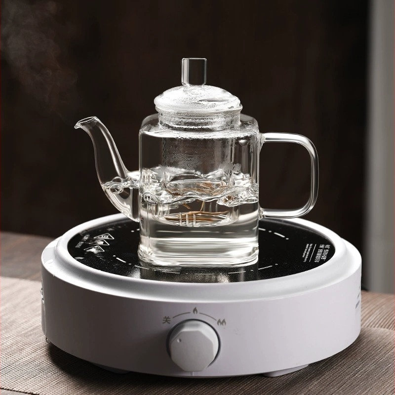 Ceainic din sticlă borosilicată, cu filtru, mic, transparent, pentru ceai negru și ceai verde