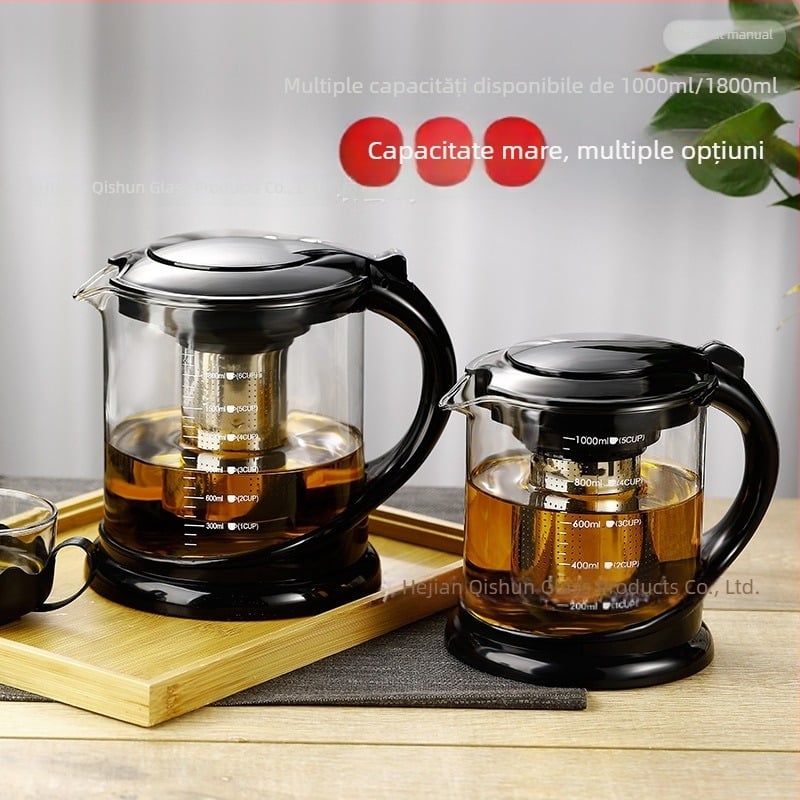 Ceainic din sticlă rezistentă la temperaturi, cu filtru, set de ceai pentru o singură oală