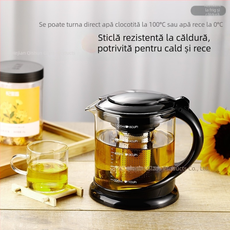 Ceainic din sticlă rezistentă la temperaturi, cu filtru, set de ceai pentru o singură oală