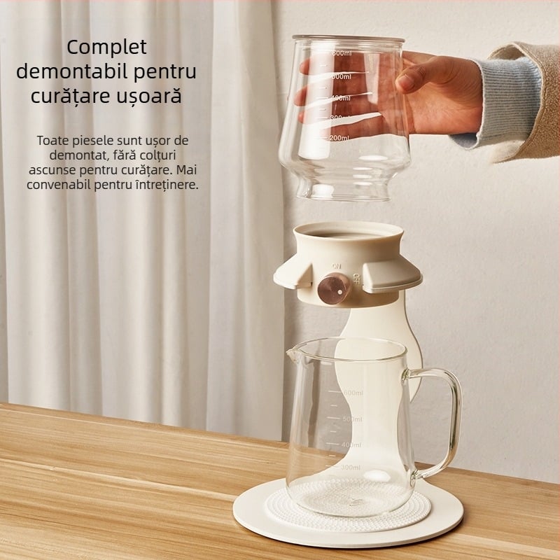 Ceainic inteligent pentru infuzie, stil chinezesc nou, set din sticlă pentru infuzare la rece, cu recipient de separare a ceaiului și picurare cu gheață