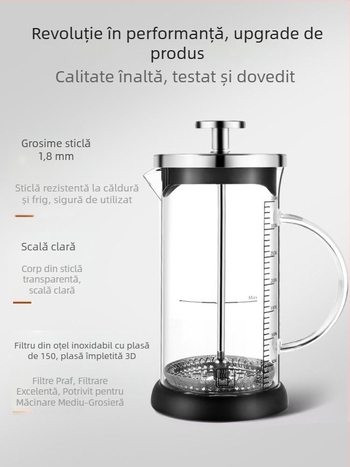 Set din sticlă pentru cafea și ceai, cu presă franceză, cană pentru turnare, filtru de cafea, set de ceai în stil francez și ceașcă pentru spumare lapte