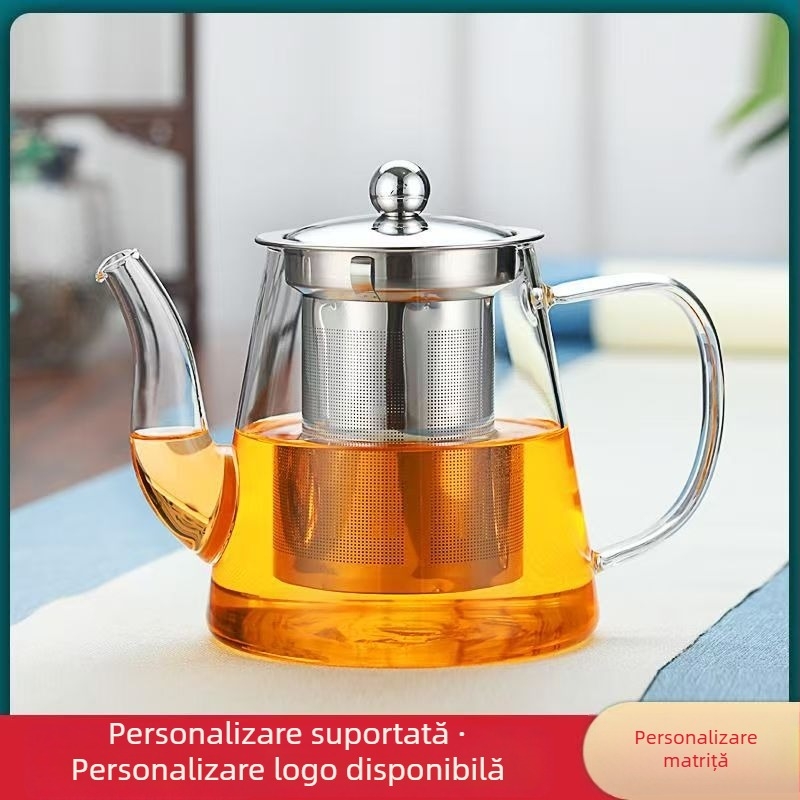 Ceainic cu gură curbată și corp drept, separator ceai-apă, pentru uz zilnic acasă, sticlă borosilikat rezistentă la temperaturi