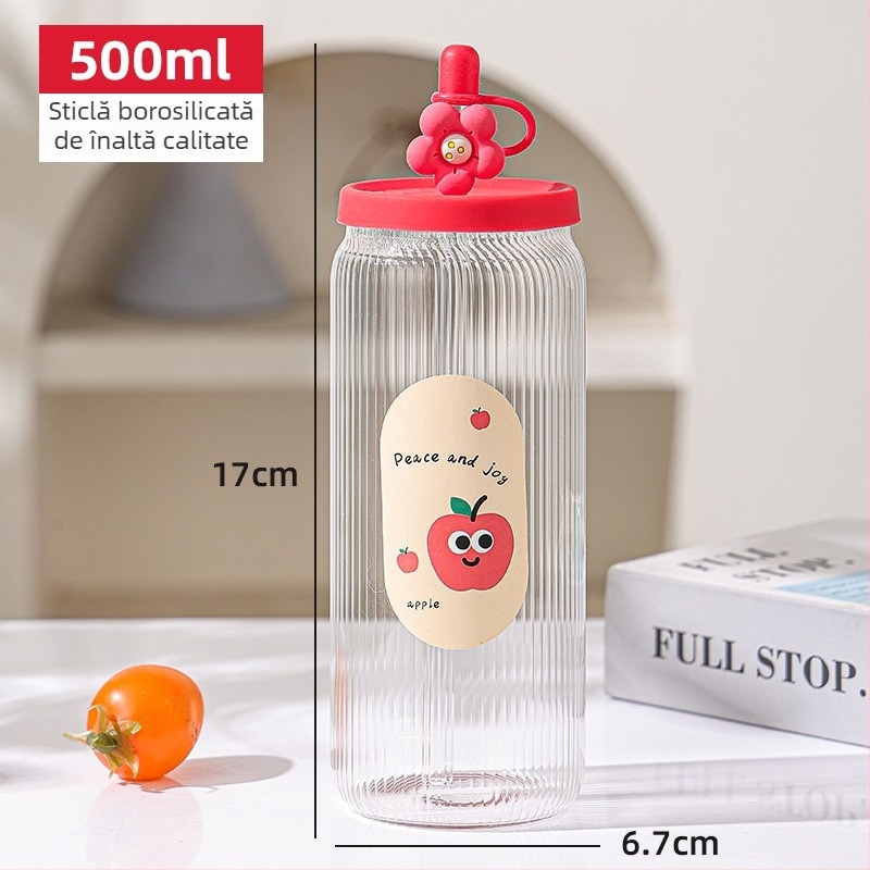 Cană din sticlă cu capac și pai pentru suc și ceai cu lapte, pentru femei, vară, rezistentă la temperaturi ridicate, sticlă borosilikată, design modern
