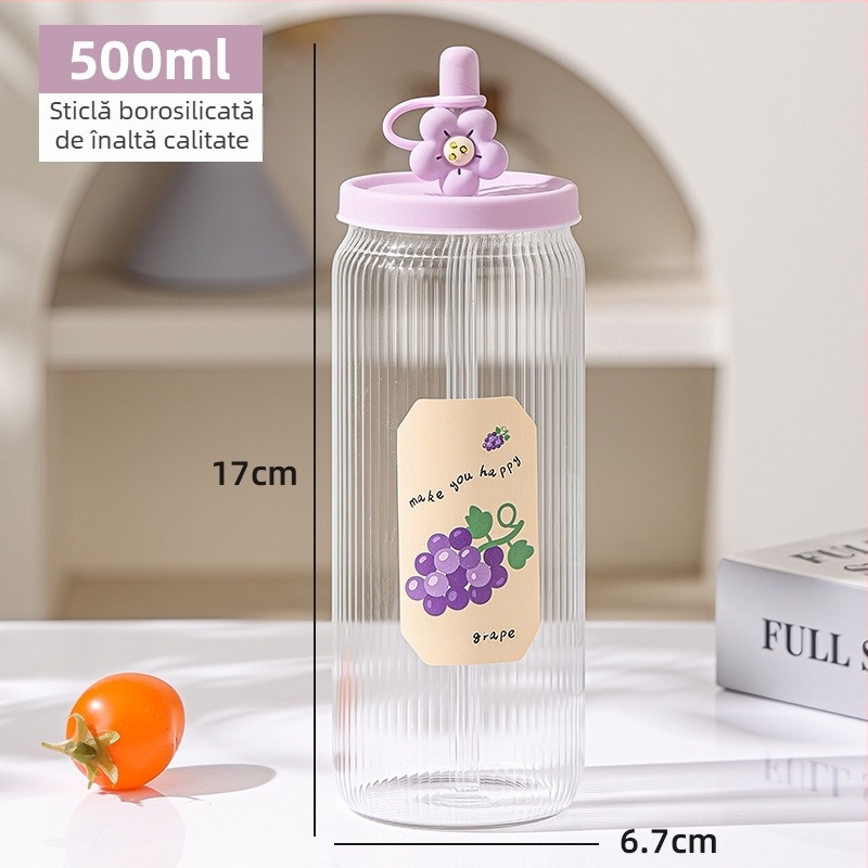 Cană din sticlă cu capac și pai pentru suc și ceai cu lapte, pentru femei, vară, rezistentă la temperaturi ridicate, sticlă borosilikată, design modern