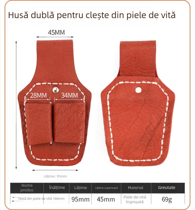 Curea de electrician din piele naturală cu husă pentru unelte și capac pentru clește, set de 5–7 piese